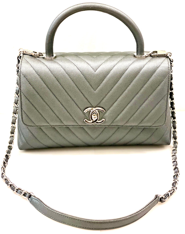 CHANEL CAVIAR METALLIC GRAPHITE MEDIUM COCO HANDBAG