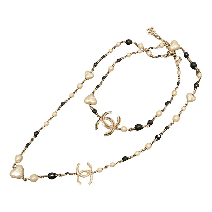 CHANEL CC HEART SHAPE FAUX PEARLS BAROQUE SAUTOIR LONG NECKLACE