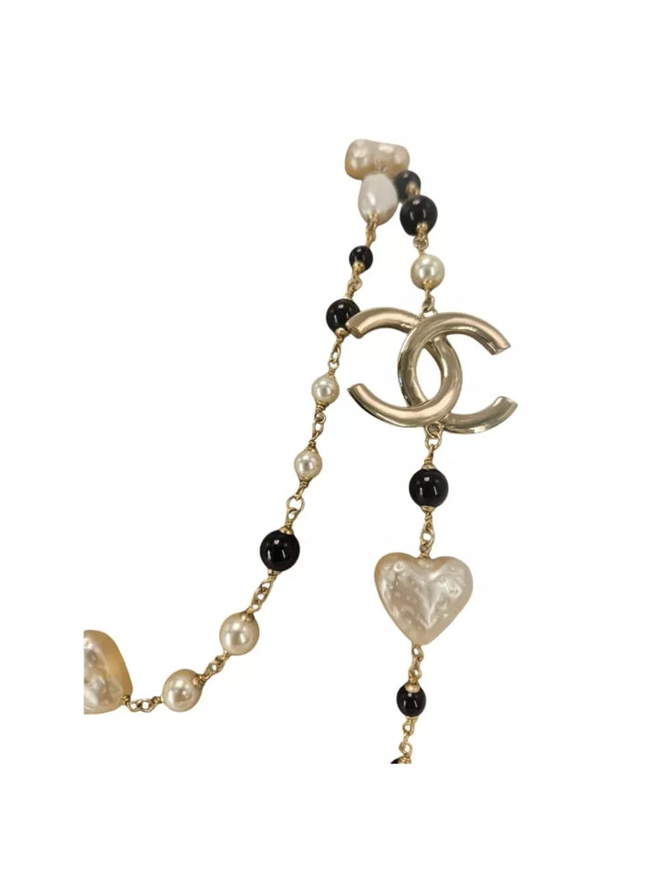 CHANEL CC HEART SHAPE FAUX PEARLS BAROQUE SAUTOIR LONG NECKLACE