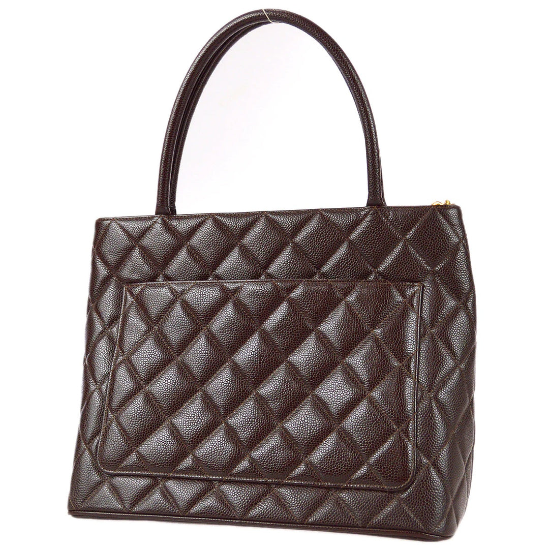 CHANEL CC BROWN CAVIAR LEATHER MEDALLION TOTE BAG