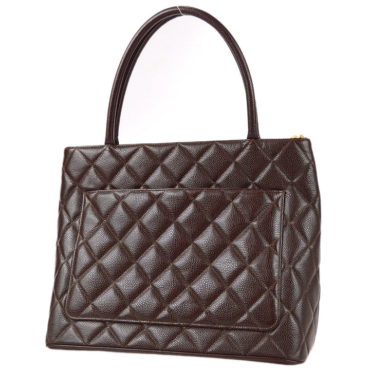 CHANEL CC BROWN CAVIAR LEATHER MEDALLION TOTE BAG