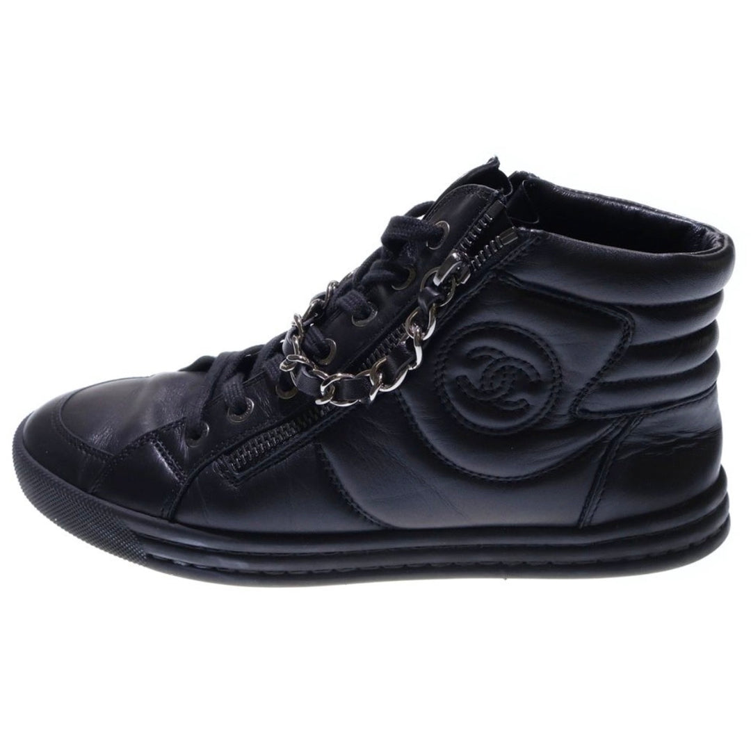 CHANEL COCO MARK CALFSKIN CHAIN ACCENT HIGH-TOP MEN&