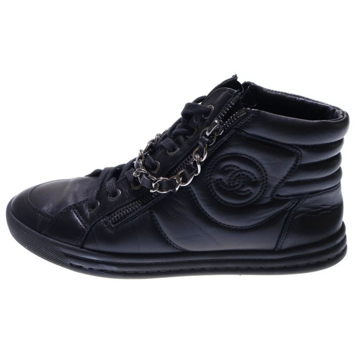 CHANEL COCO MARK CALFSKIN CHAIN ACCENT HIGH-TOP MEN&