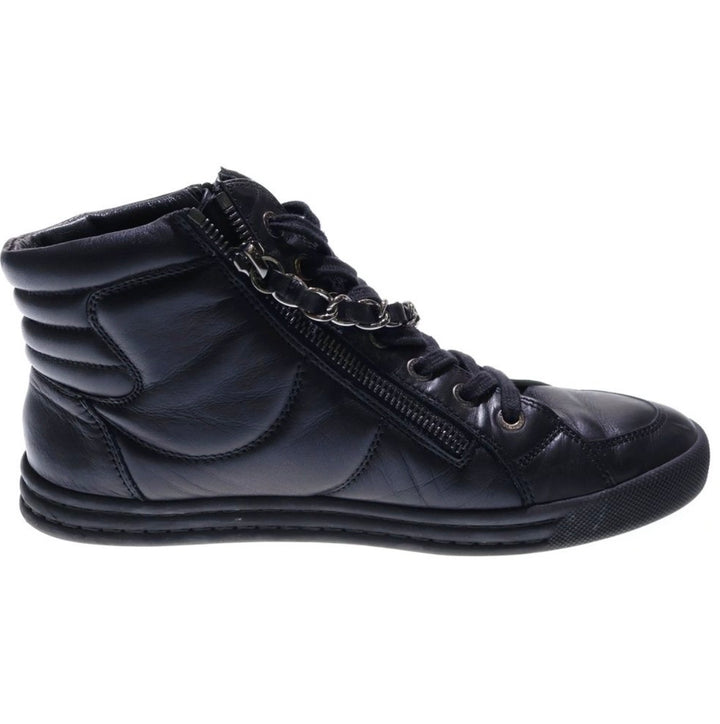 CHANEL COCO MARK CALFSKIN CHAIN ACCENT HIGH-TOP MEN&