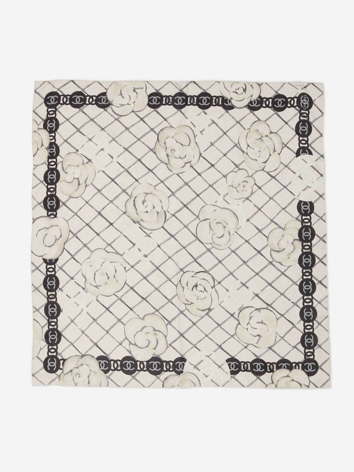CHANEL CC CAMELLIA SQUARE SILK SCARF