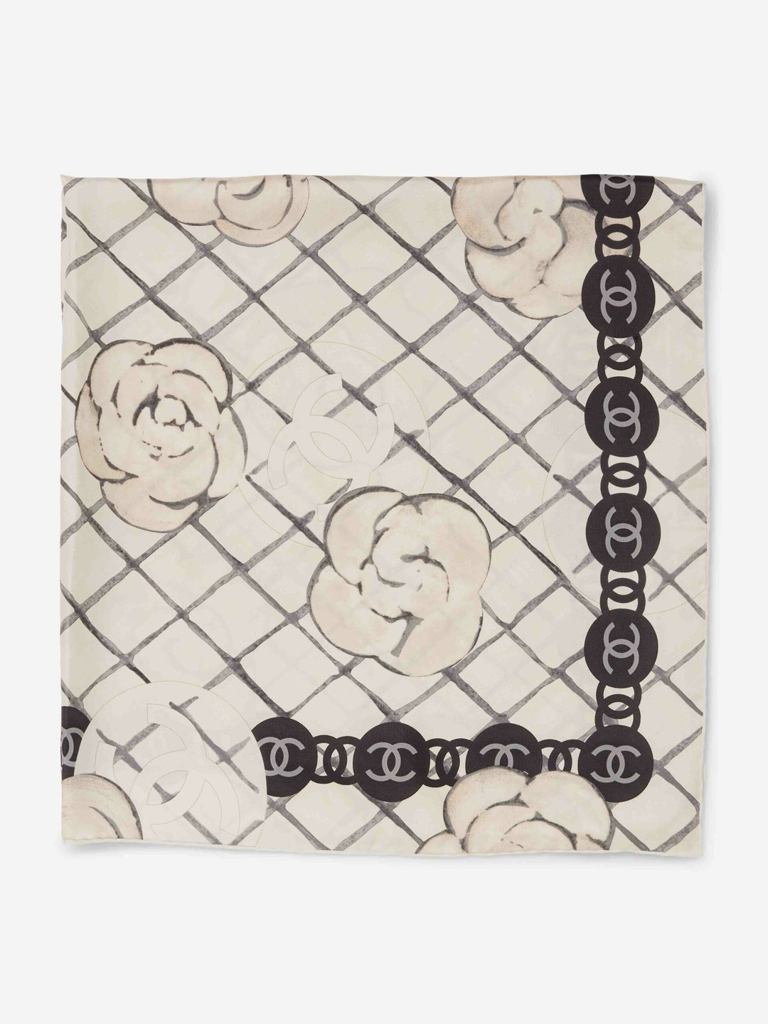 CHANEL CC CAMELLIA SQUARE SILK SCARF