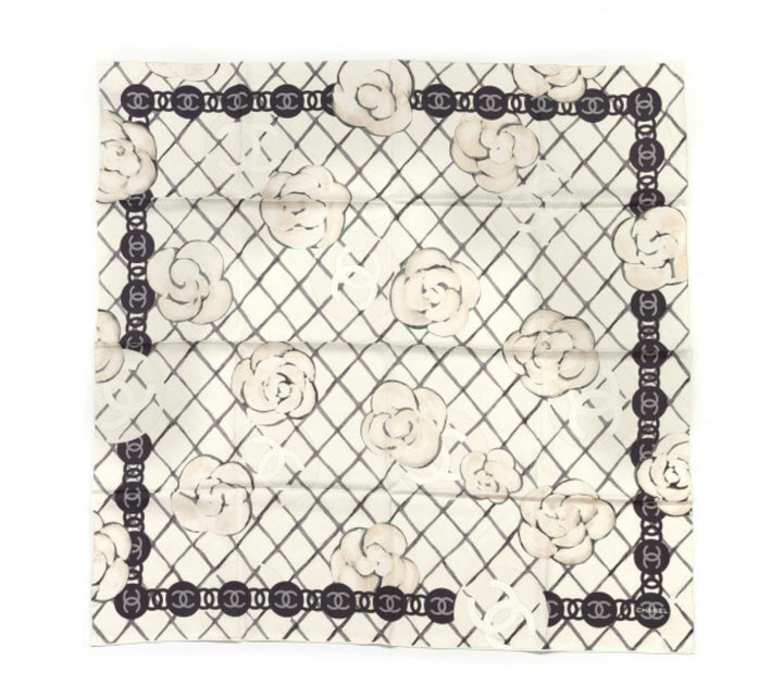 CHANEL CC CAMELLIA SQUARE SILK SCARF