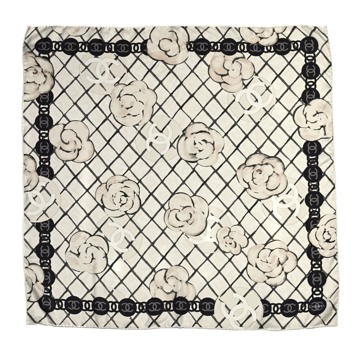 CHANEL CC CAMELLIA SQUARE SILK SCARF