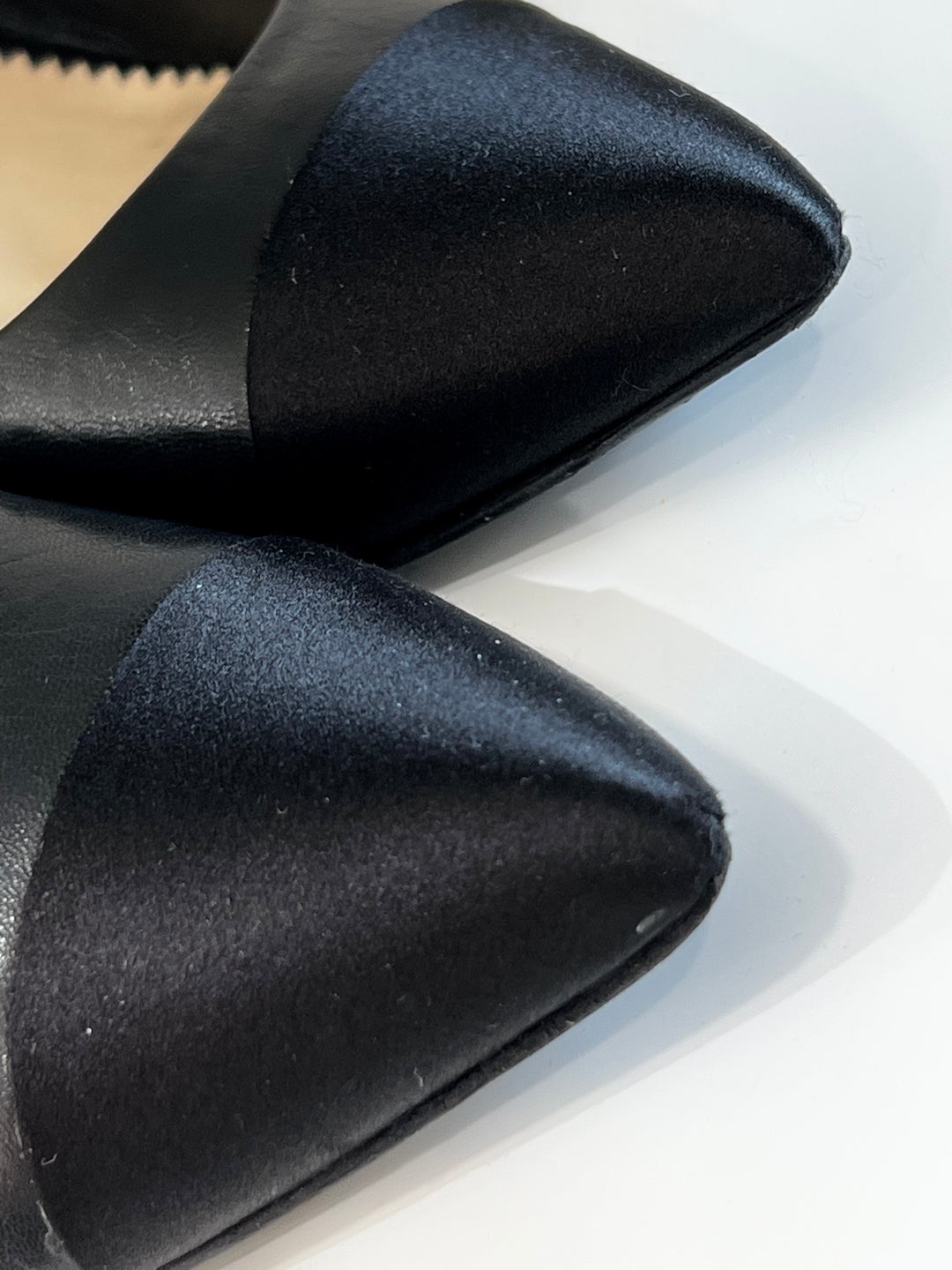 CHANEL CC CAP TOE PEARL EMBELLISHED HEEL PUMPS