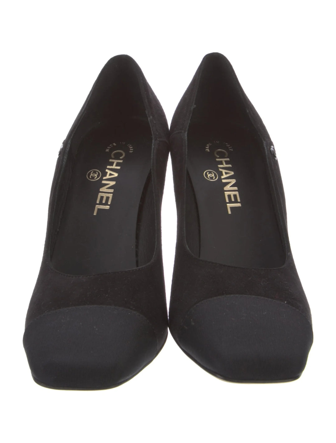 CHANEL CC CAP TOE SUEDE PUMPS