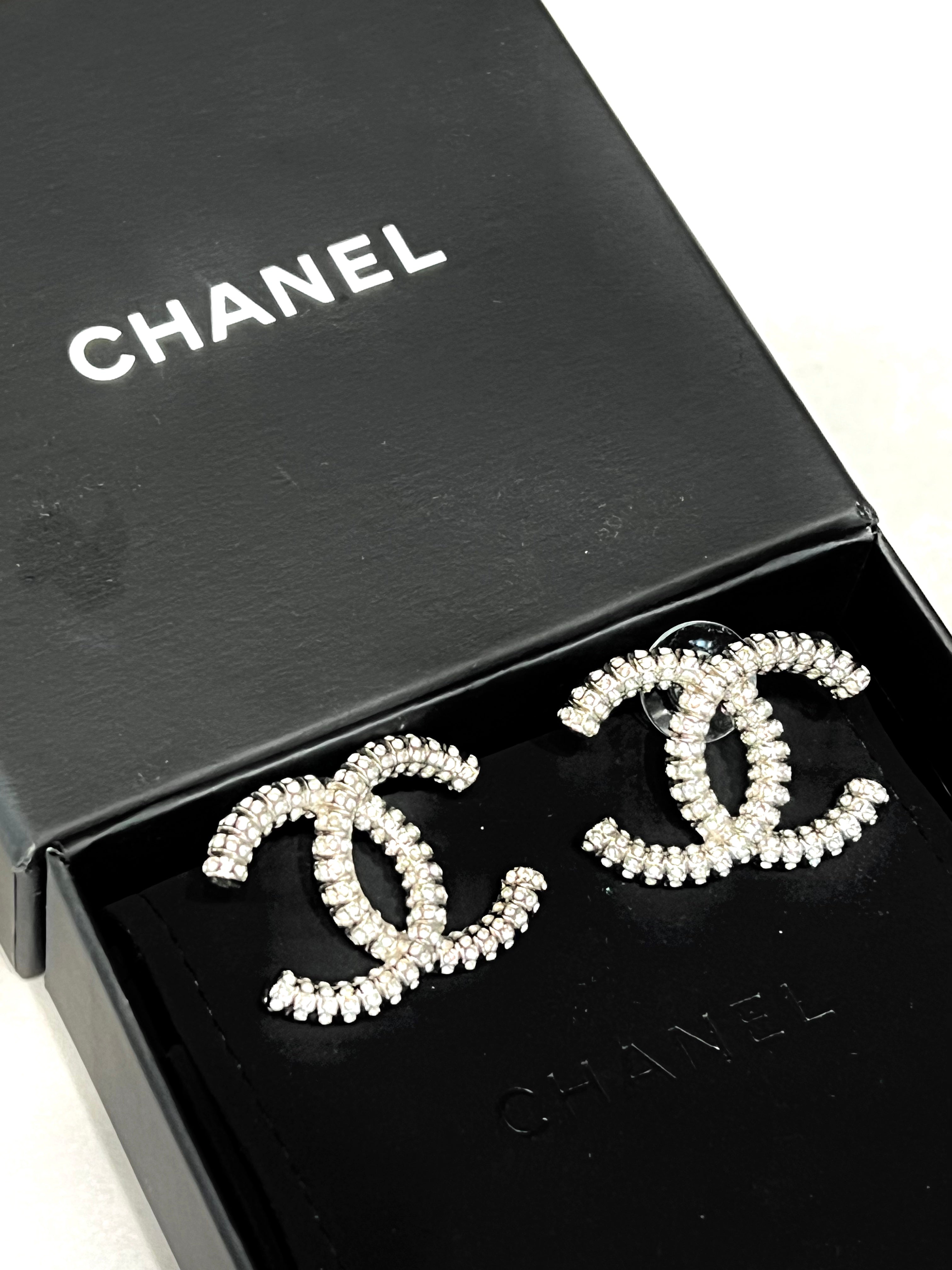 Chanel Interlocking CC Gold-Tone & Crystal Studded Dangle Earrings