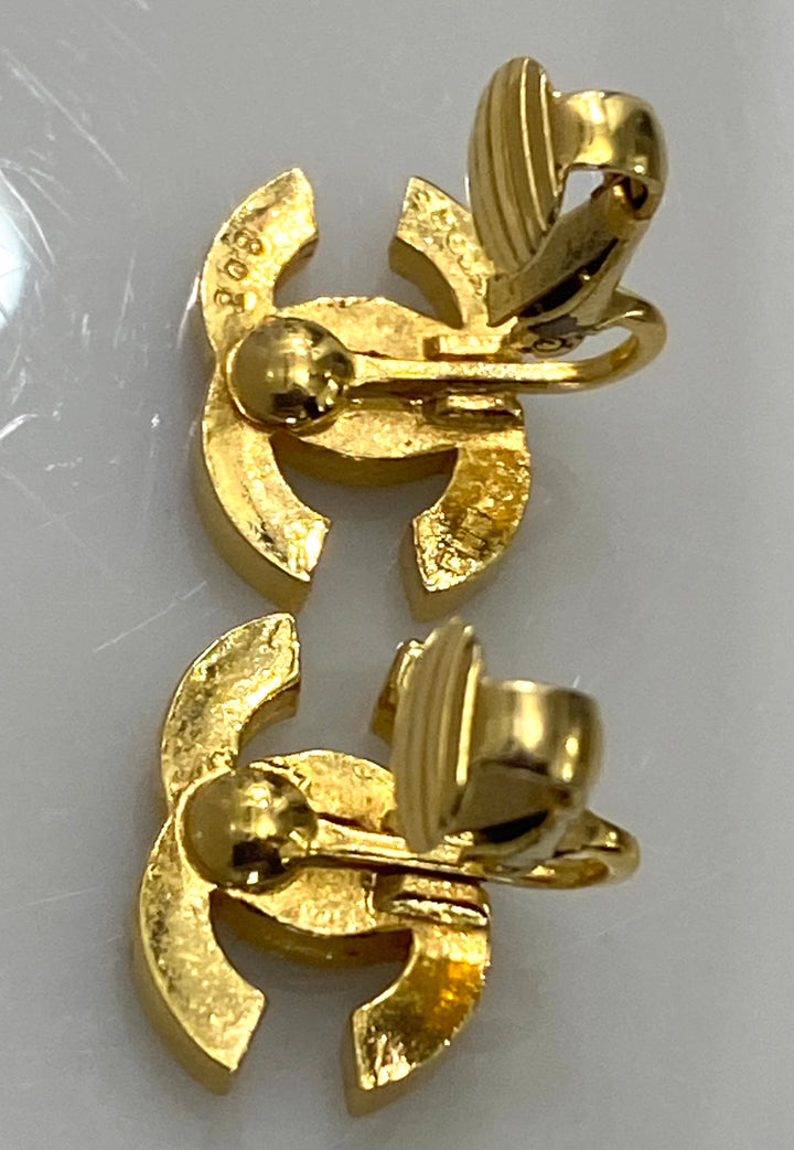 CHANEL CC GOLD-TONE STUD CLIP ON EARRINGS
