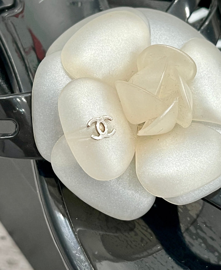 CHANEL CC JELLY CAMELLIA THONG SANDALS