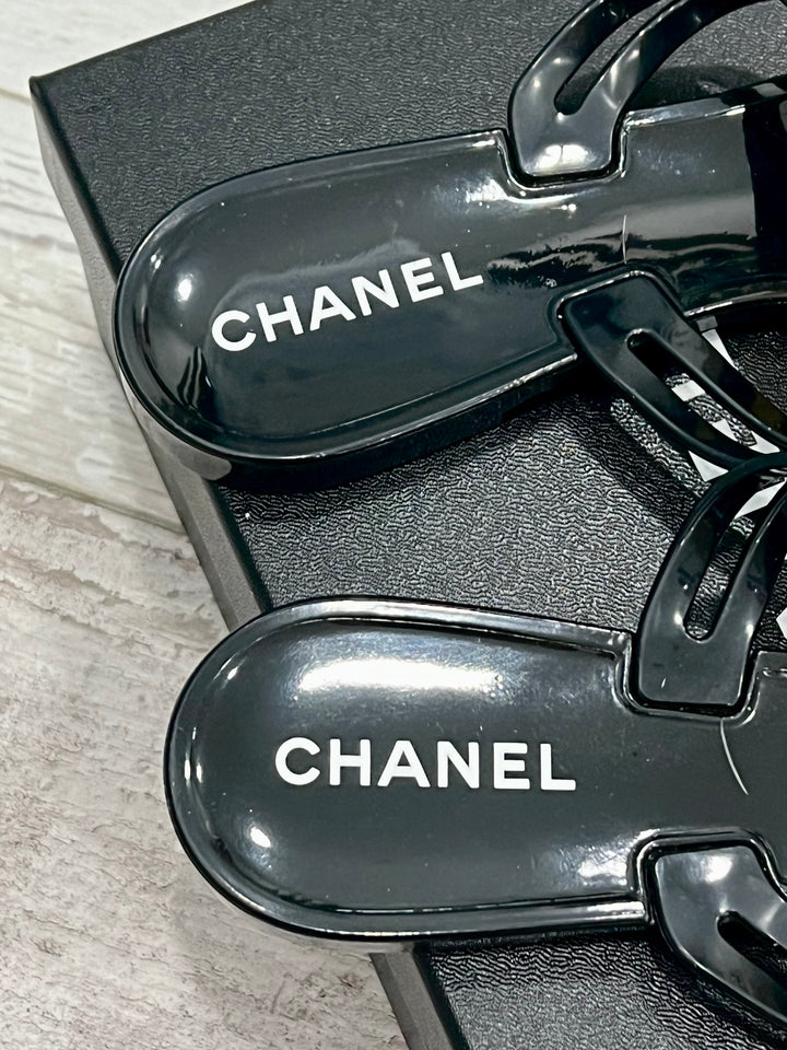 CHANEL CC JELLY CAMELLIA THONG SANDALS