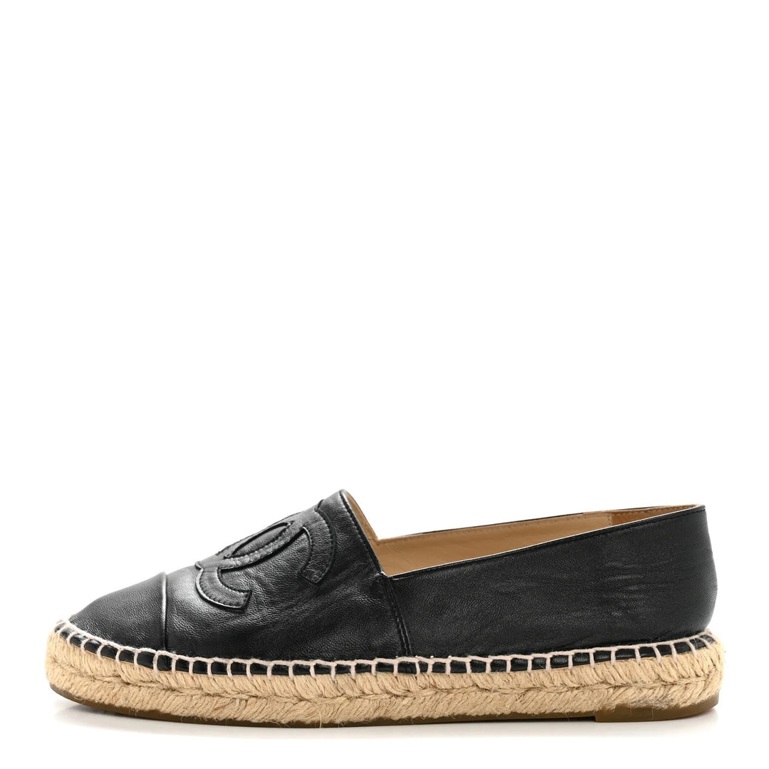 CHANEL CC LOGO LAMBSKIN LEATHER ESPADRILLES