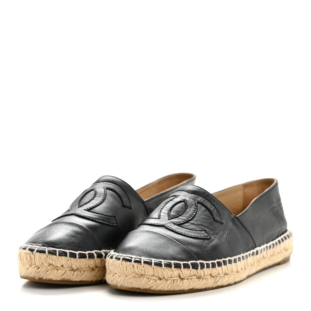 CHANEL CC LOGO LAMBSKIN LEATHER ESPADRILLES