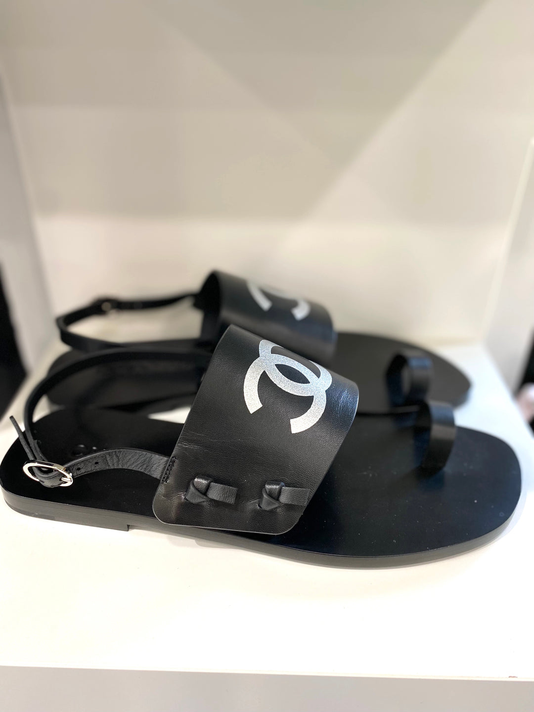 CHANEL CC THONG SLINGBACK SANDALS