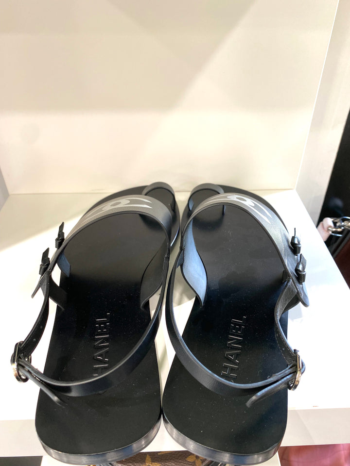 CHANEL CC THONG SLINGBACK SANDALS