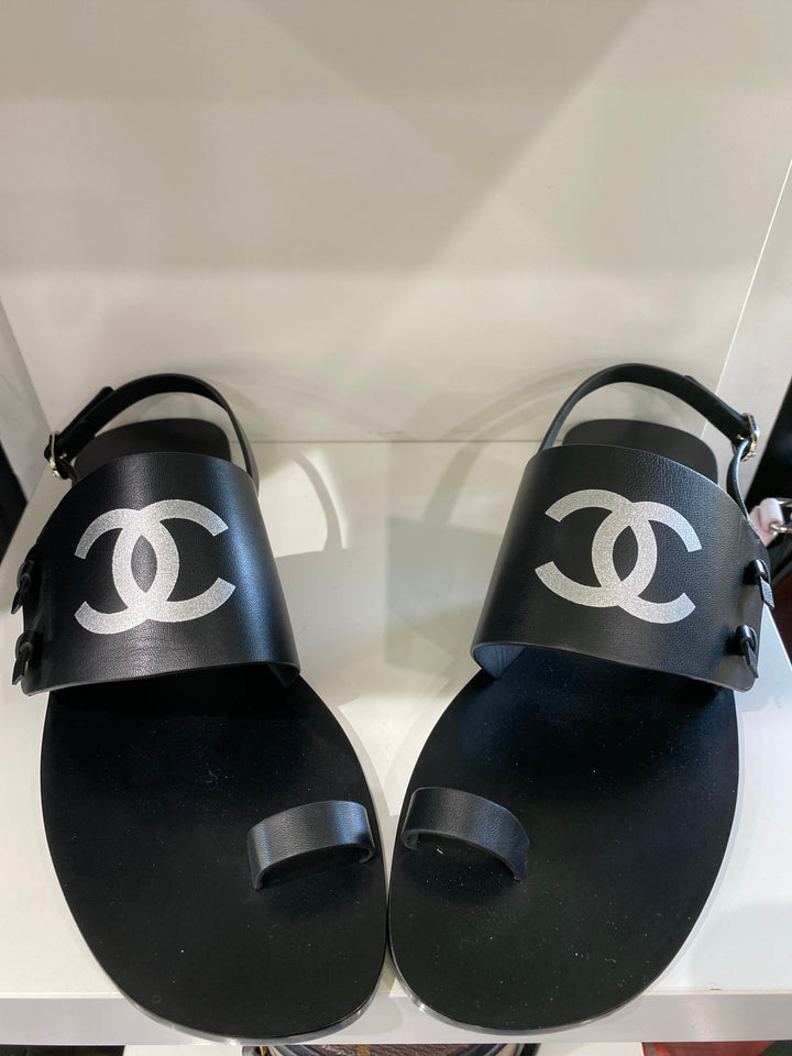 CHANEL CC THONG SLINGBACK SANDALS