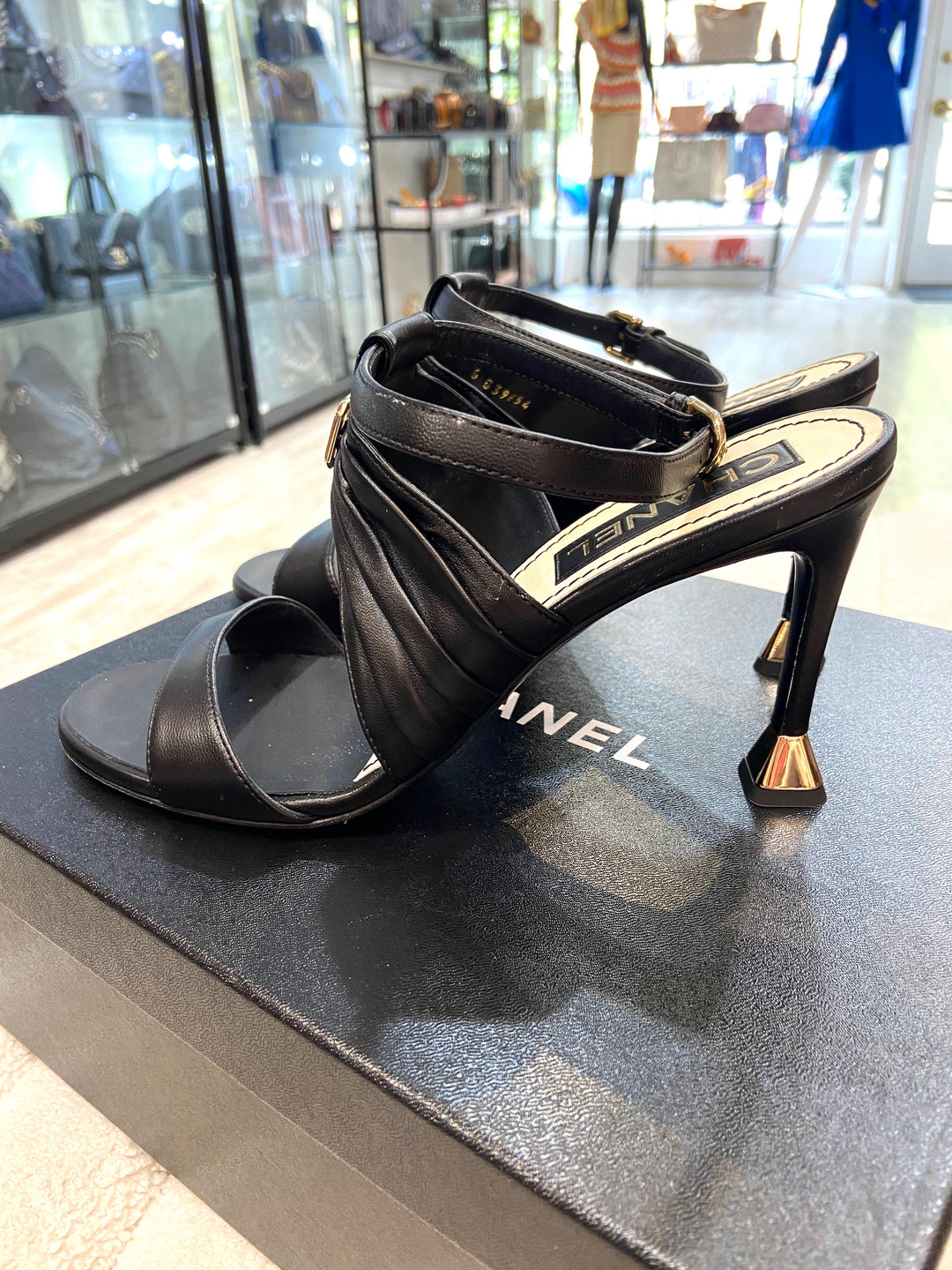 CHANEL CC LOGO LEATHER SLINGBACK SANDALS