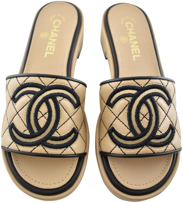 CHANEL CC QUILTED LAMBSKIN LEATHER MULES