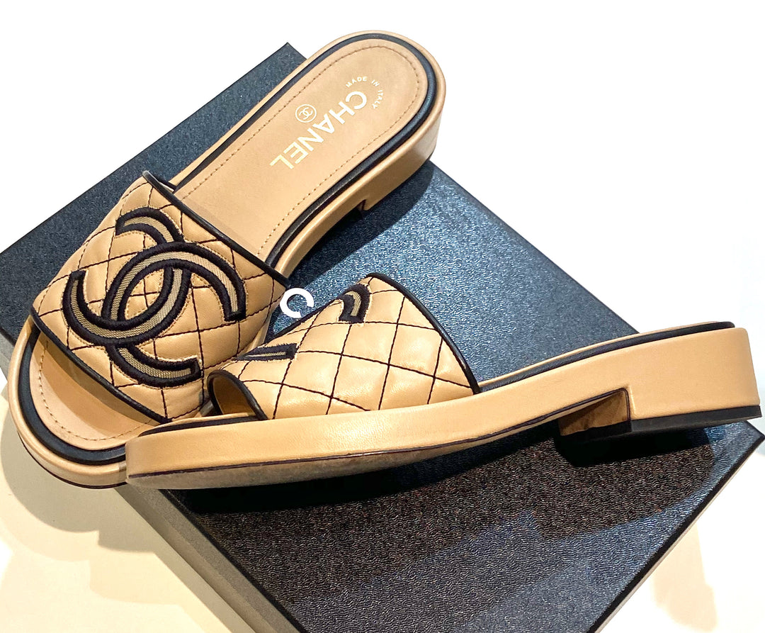 CHANEL CC QUILTED LAMBSKIN LEATHER MULES