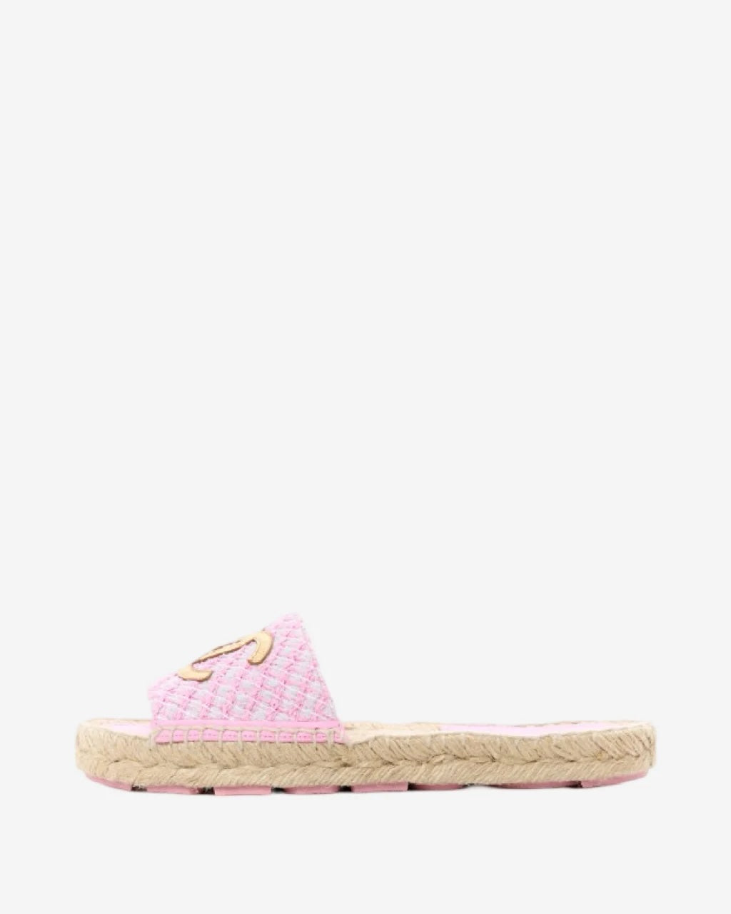 CHANEL INTERLOCKING CC LOGO TWEED ESPADRILLE MULES