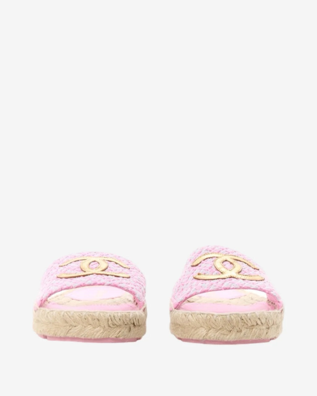 CHANEL INTERLOCKING CC LOGO TWEED ESPADRILLE MULES