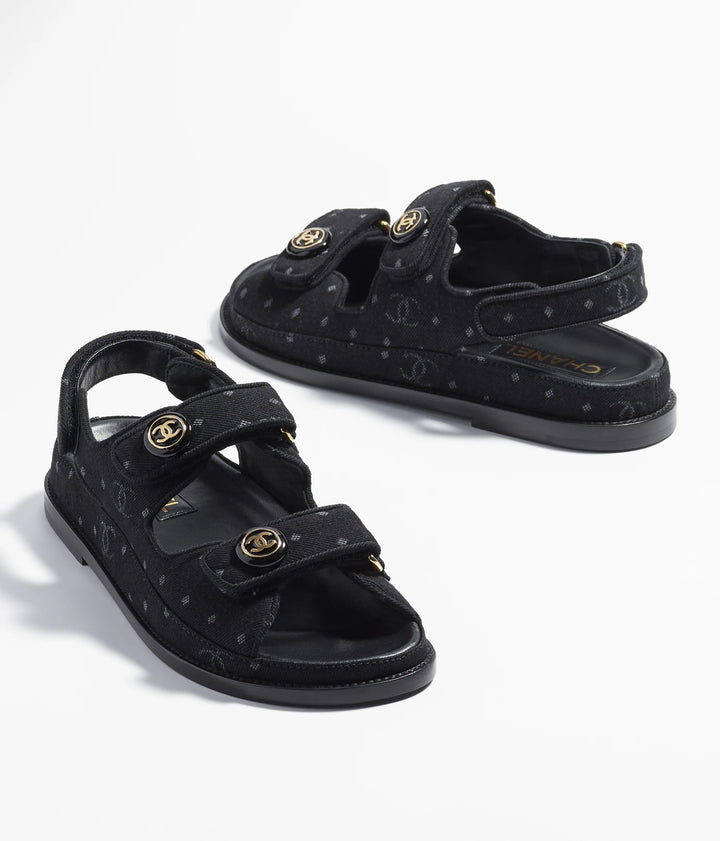 [CHANEL]★Crochet Velcro Sandals★Black 240 CHANEL Crochet CC Mules Sandals 37 Black 1464209 | FASHIONPHILE