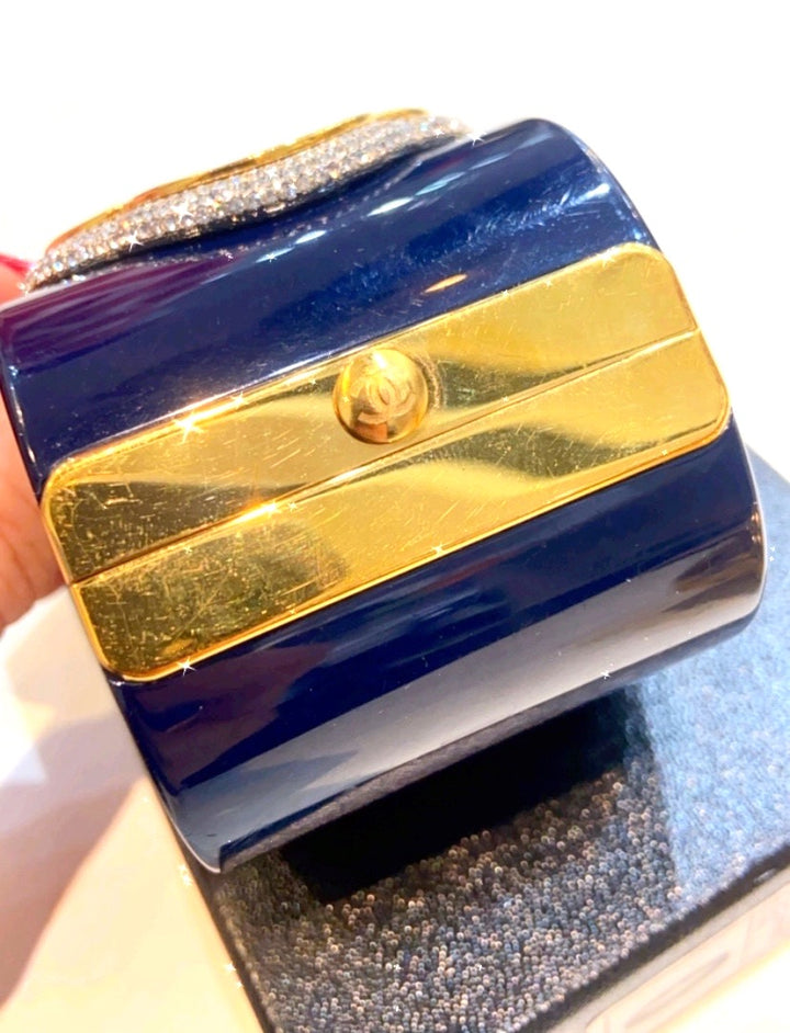 CHANEL CC LUCITE &amp; CRYSTALS CUFF BRACELET