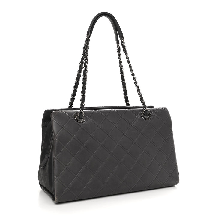 CHANEL CC DIAMOND QUILTED CALFSKIN LEATHER SHOPPER TOTE BAG