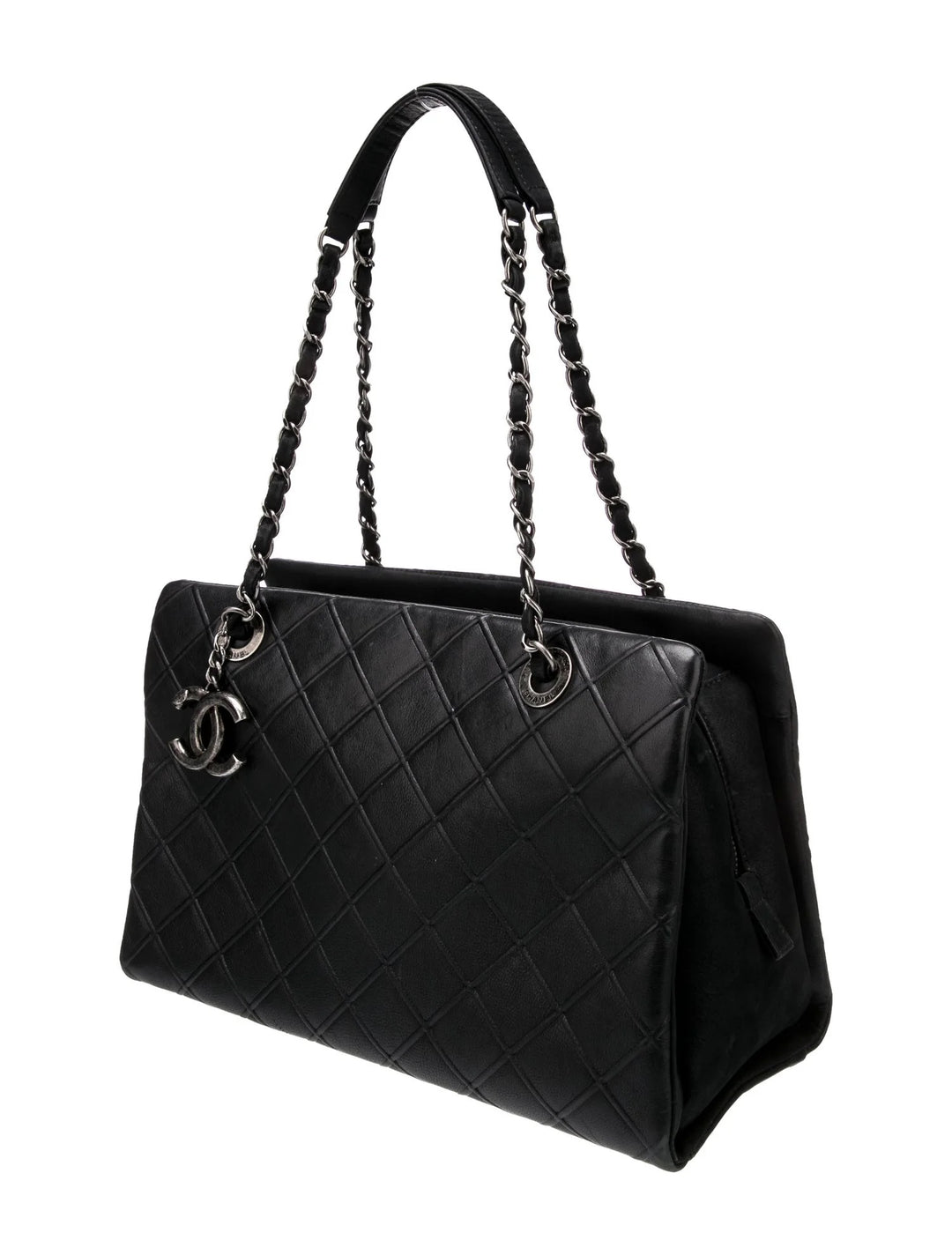 CHANEL CC DIAMOND QUILTED CALFSKIN LEATHER SHOPPER TOTE BAG