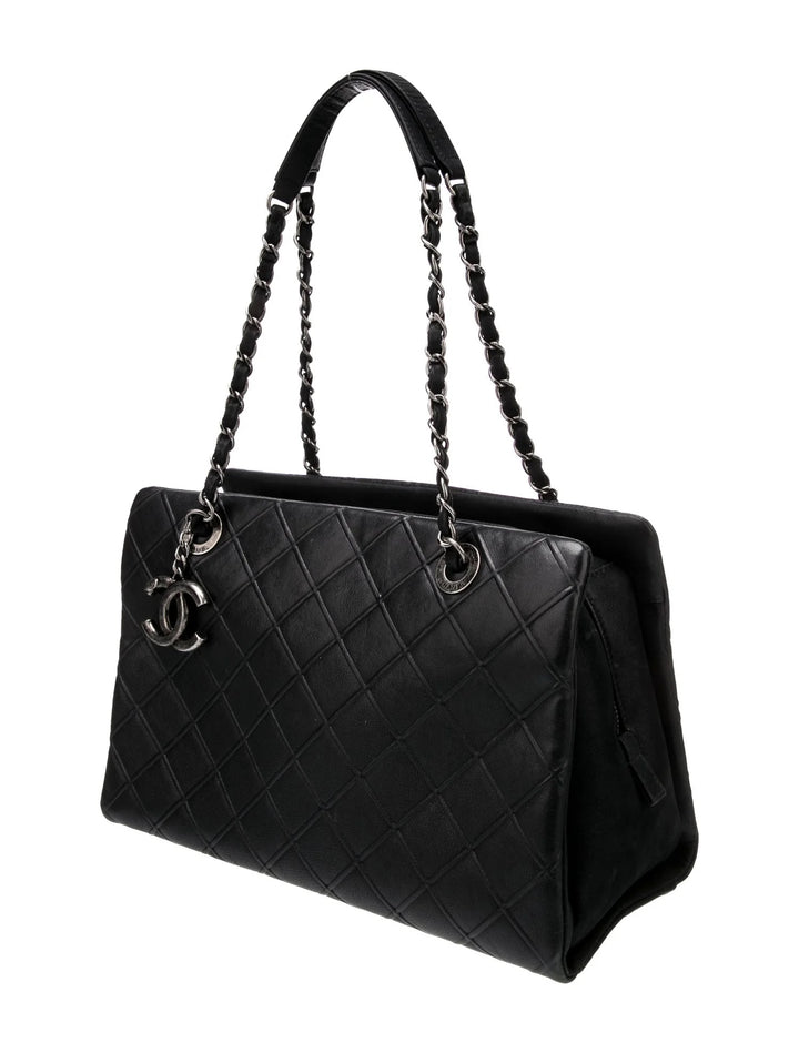 CHANEL CC DIAMOND QUILTED CALFSKIN LEATHER SHOPPER TOTE BAG