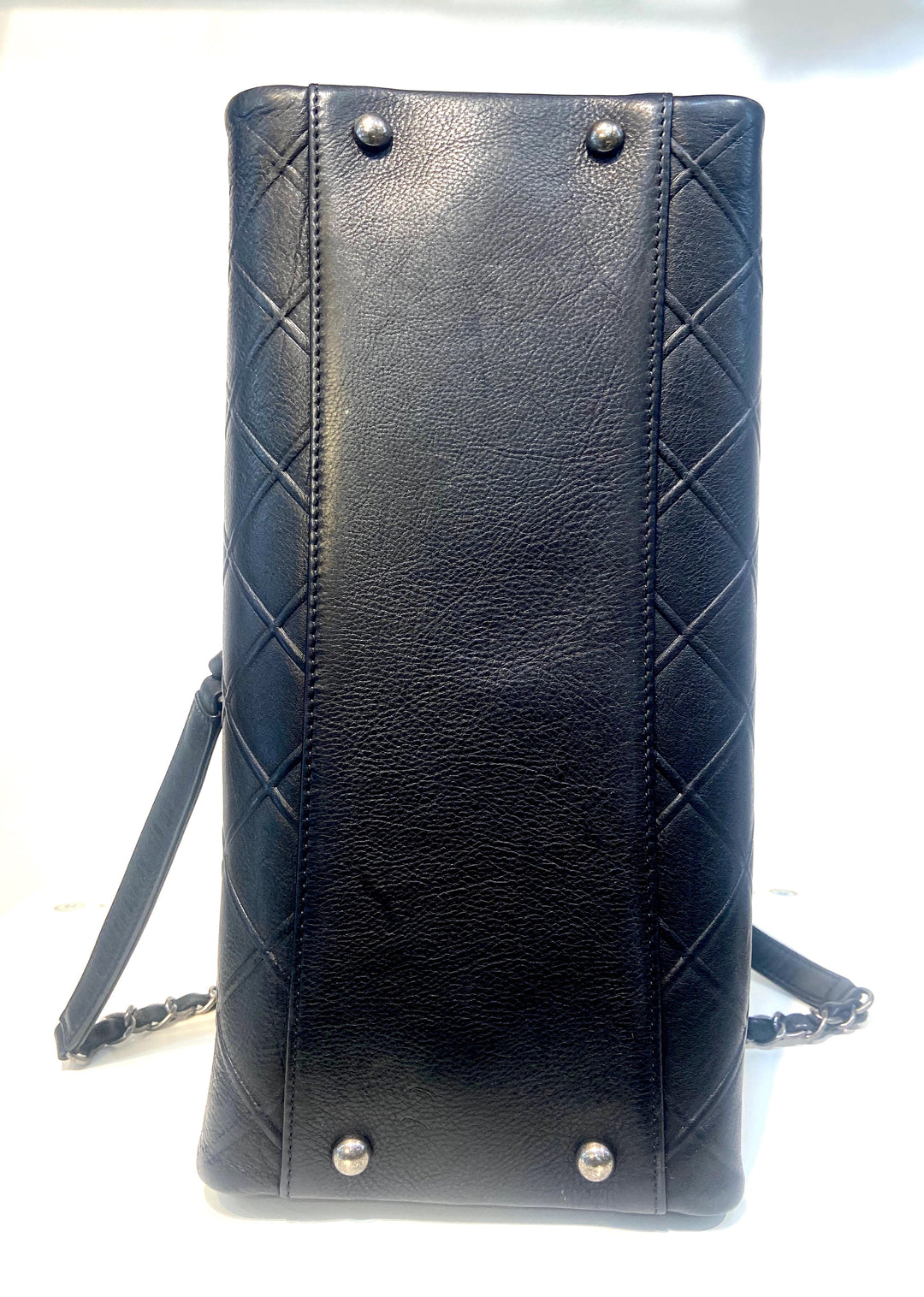 CHANEL CC DIAMOND QUILTED CALFSKIN LEATHER SHOPPER TOTE BAG