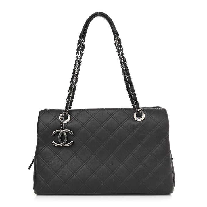 CHANEL CC DIAMOND QUILTED CALFSKIN LEATHER SHOPPER TOTE BAG