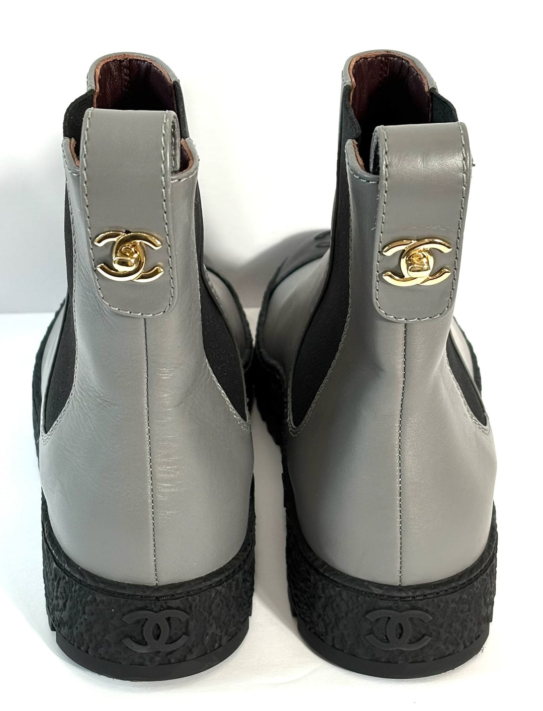 CHANEL CALFSKIN LEATHER CC LOGO CHELSEA BOOTS