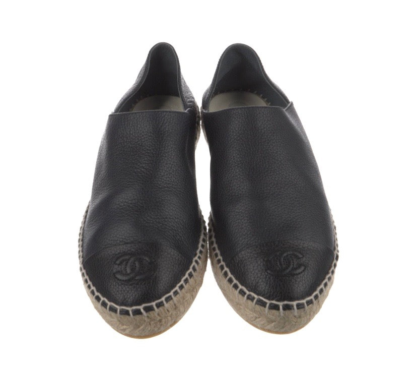 CHANEL CC CAMBON CALFSKIN LEATHER ESPADRILLES