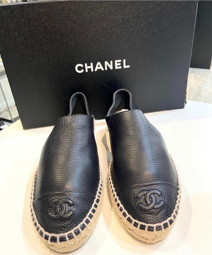 CHANEL CC CAMBON CALFSKIN LEATHER ESPADRILLES
