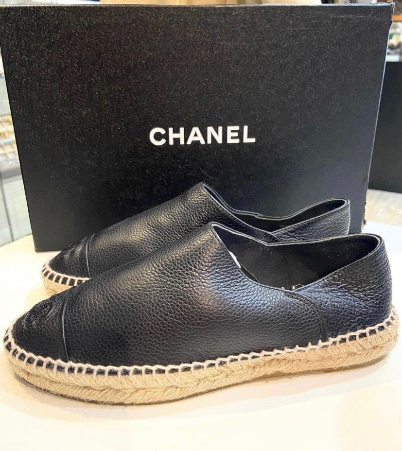 CHANEL CC CAMBON CALFSKIN LEATHER ESPADRILLES