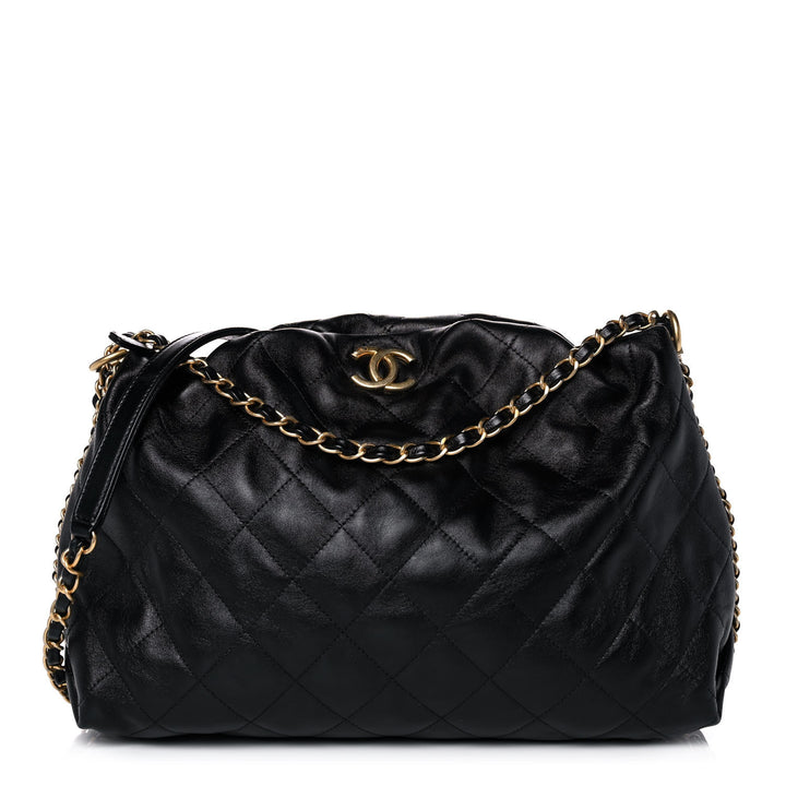 CHANEL QUILTED CALFSKIN DOUBLE CHAIN COCO SHELTER HOBO BAG