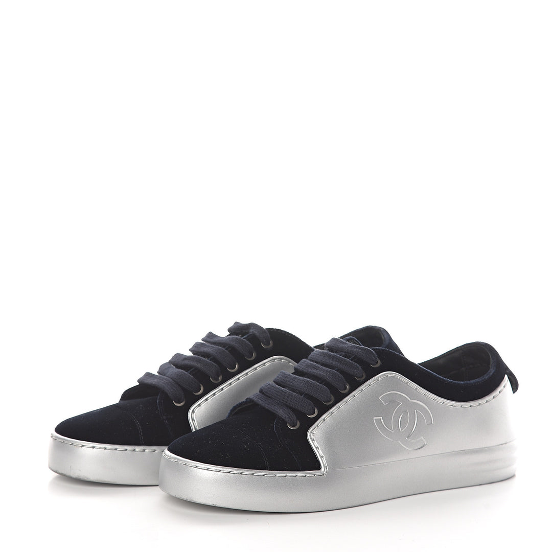 CHANEL METALLIC CALFSKIN VELVET CC SNEAKERS