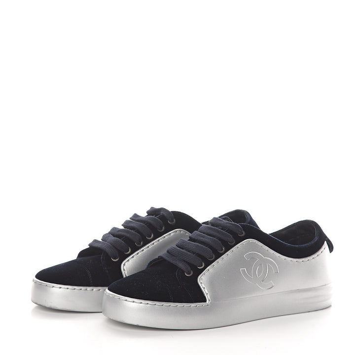 CHANEL METALLIC CALFSKIN VELVET CC SNEAKERS