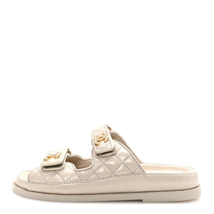 CHANEL QUILTED CALFSKIN PEARL &amp; CRYSTAL CC VELCRO DAD MULES