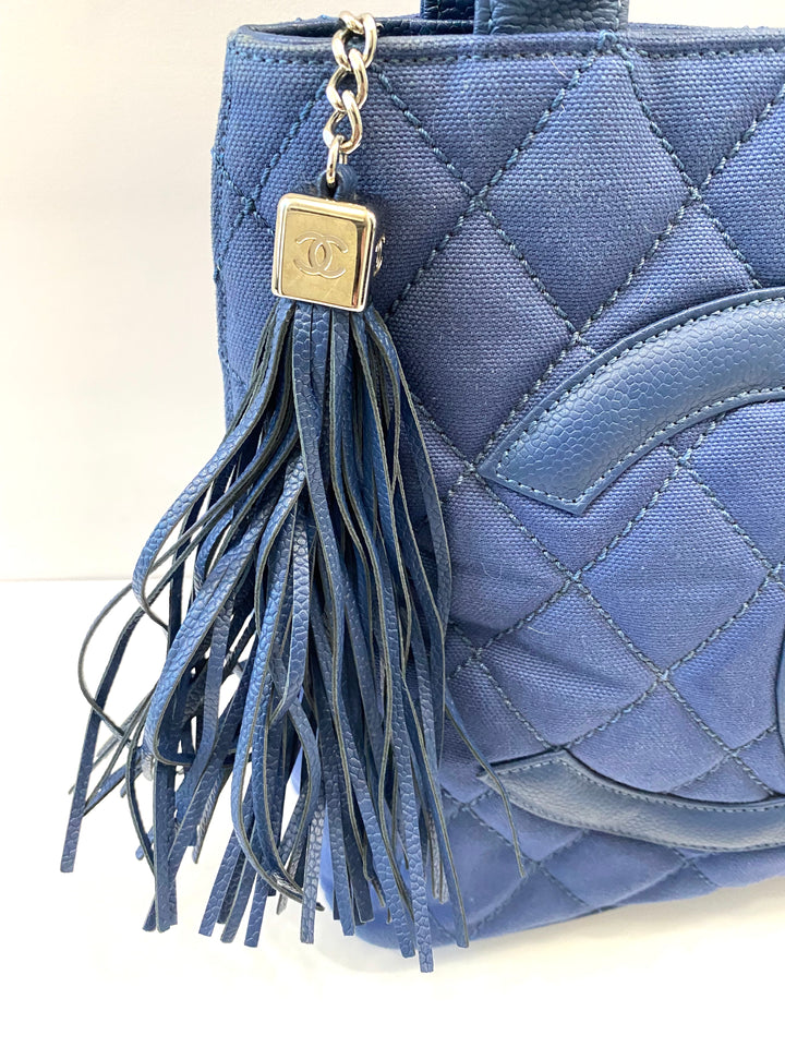 CHANEL QUILTED CANVAS CAVIAR TASSEL TOTE BAG