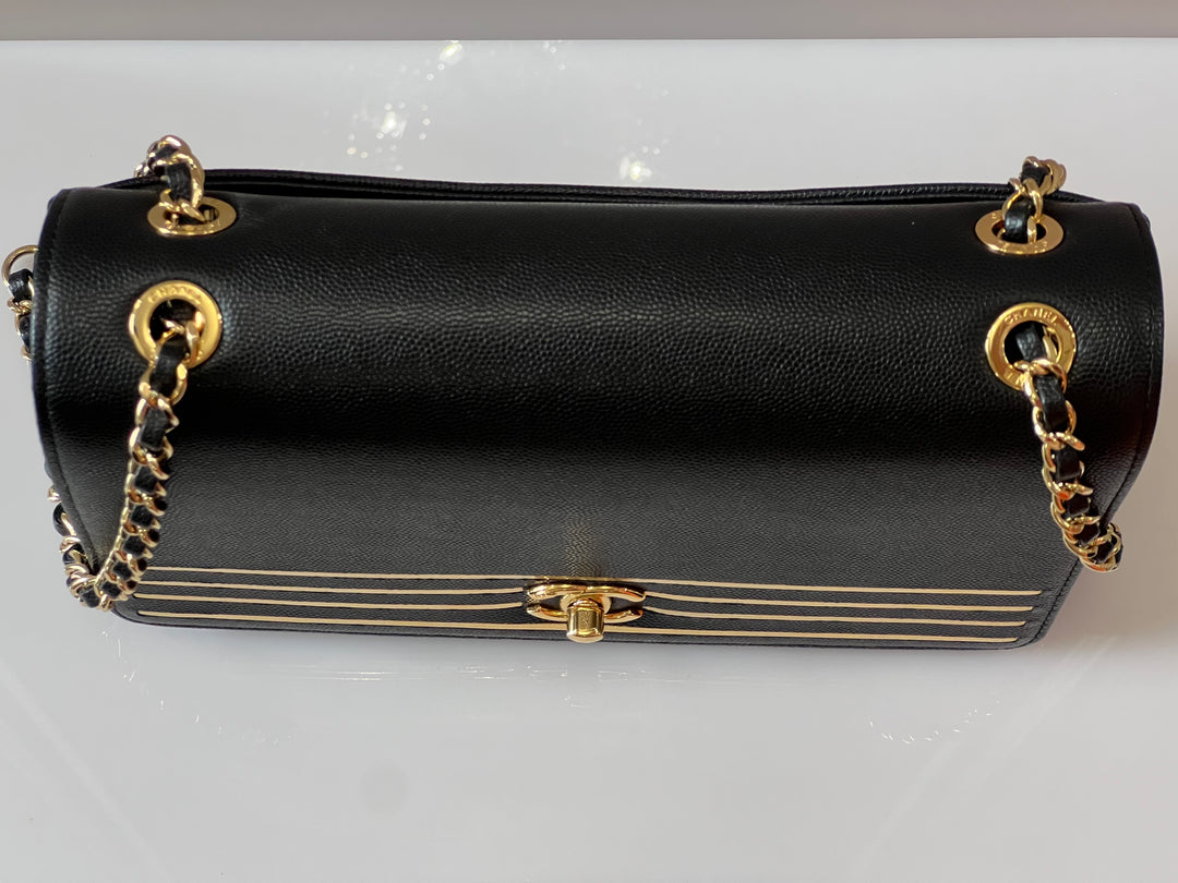 CHANEL MEDIUM CAPTAIN GOLD EMBROIDERED CAVIAR FLAP BAG