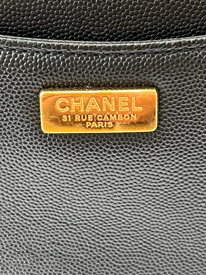 CHANEL MEDIUM CAPTAIN GOLD EMBROIDERED CAVIAR FLAP BAG