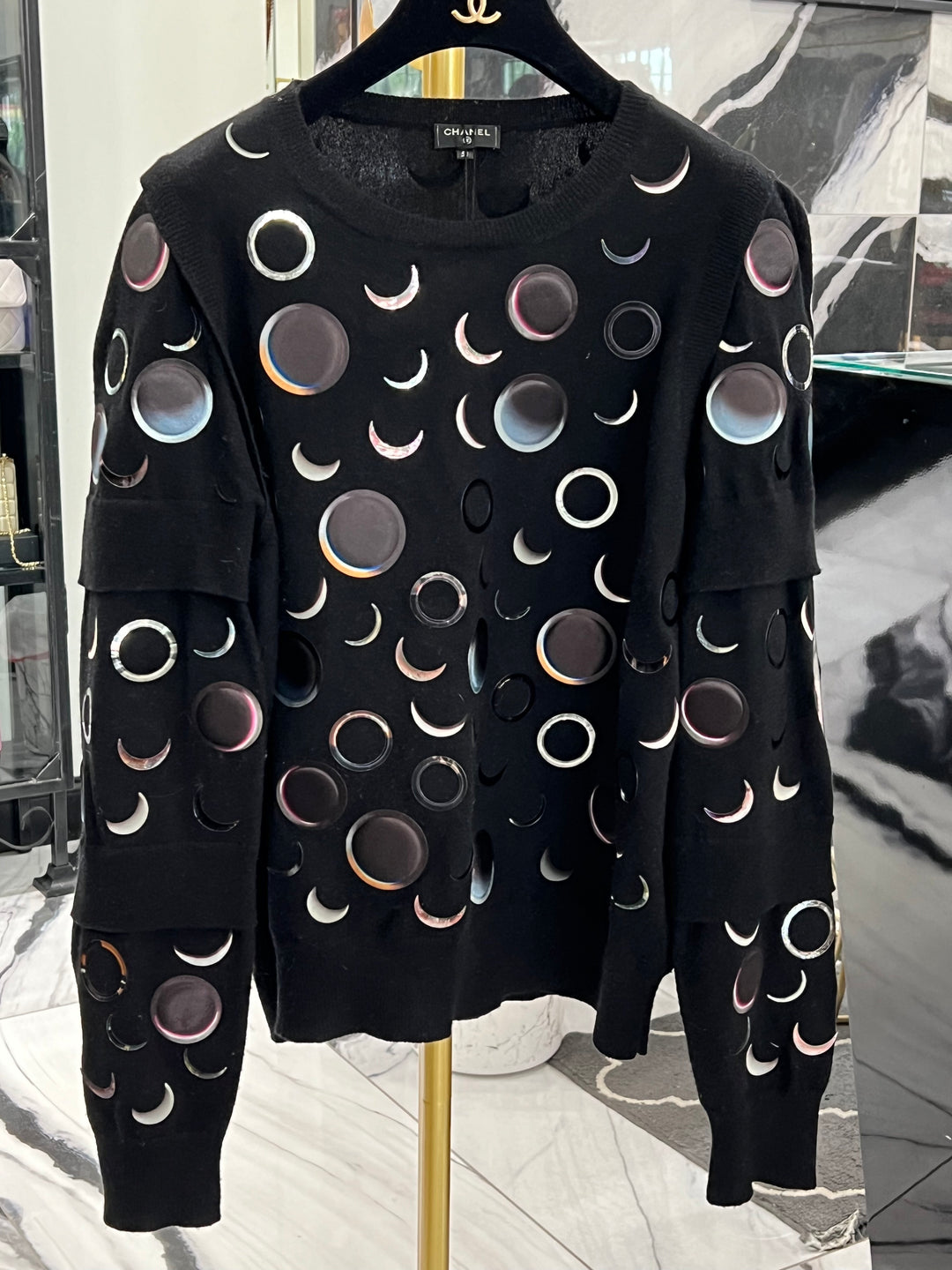 CHANEL CASHMERE ABSTRACT SPACE MOON RUNWAY SWEATER