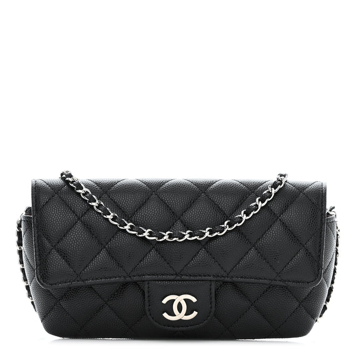 CHANEL CAVIAR QUILTED GLASSES CELL PHONE CASE WITH CHAIN