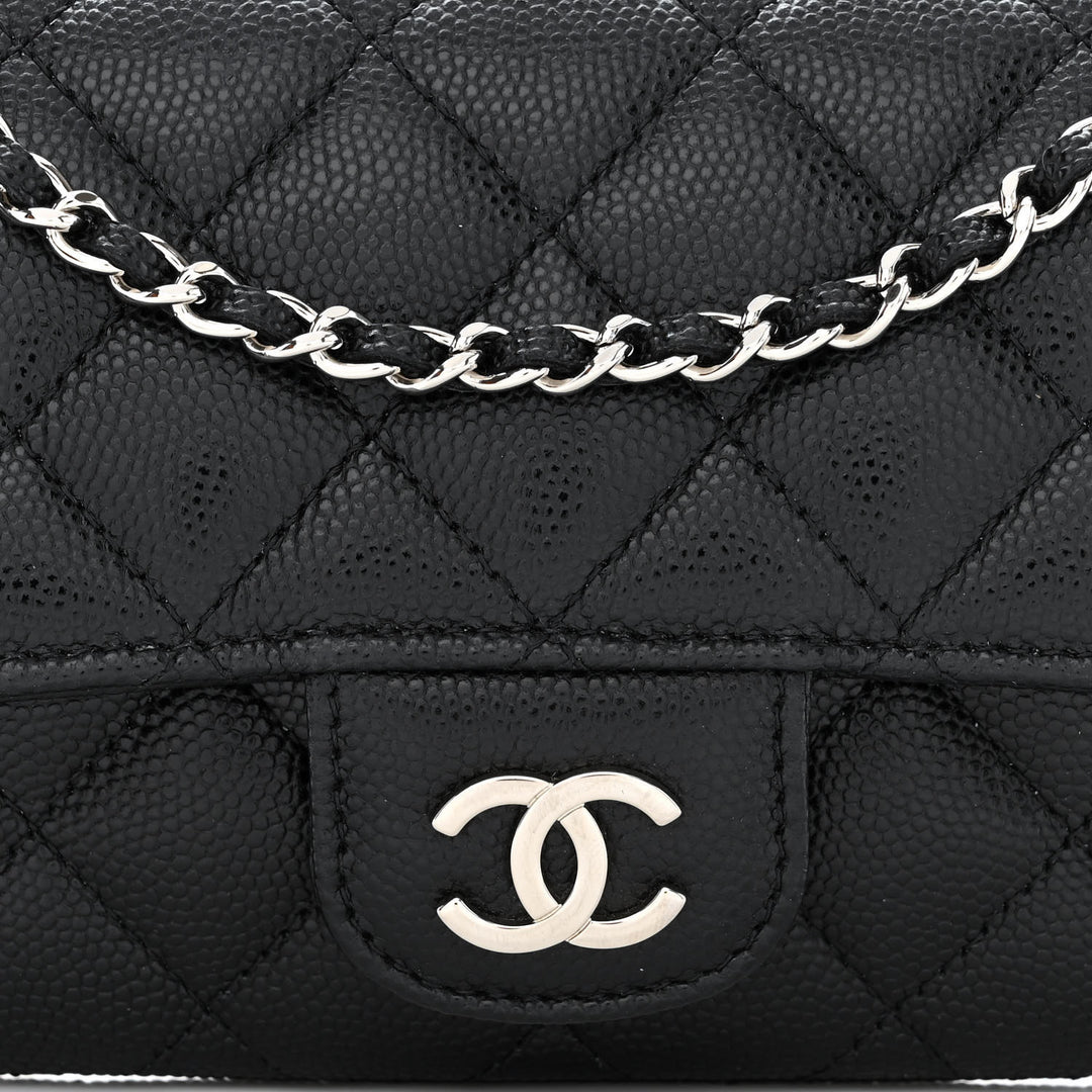 CHANEL CAVIAR QUILTED GLASSES CELL PHONE CASE WITH CHAIN