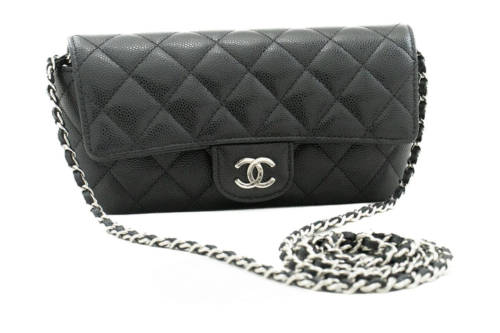 CHANEL CAVIAR QUILTED GLASSES CELL PHONE CASE WITH CHAIN